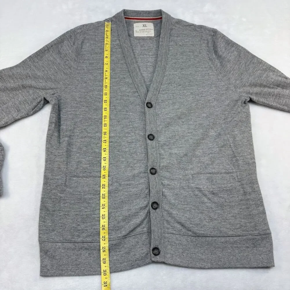 Banana Republic Cardigan Heritage Collection Fleece V Neck Pockets Gray Size XL